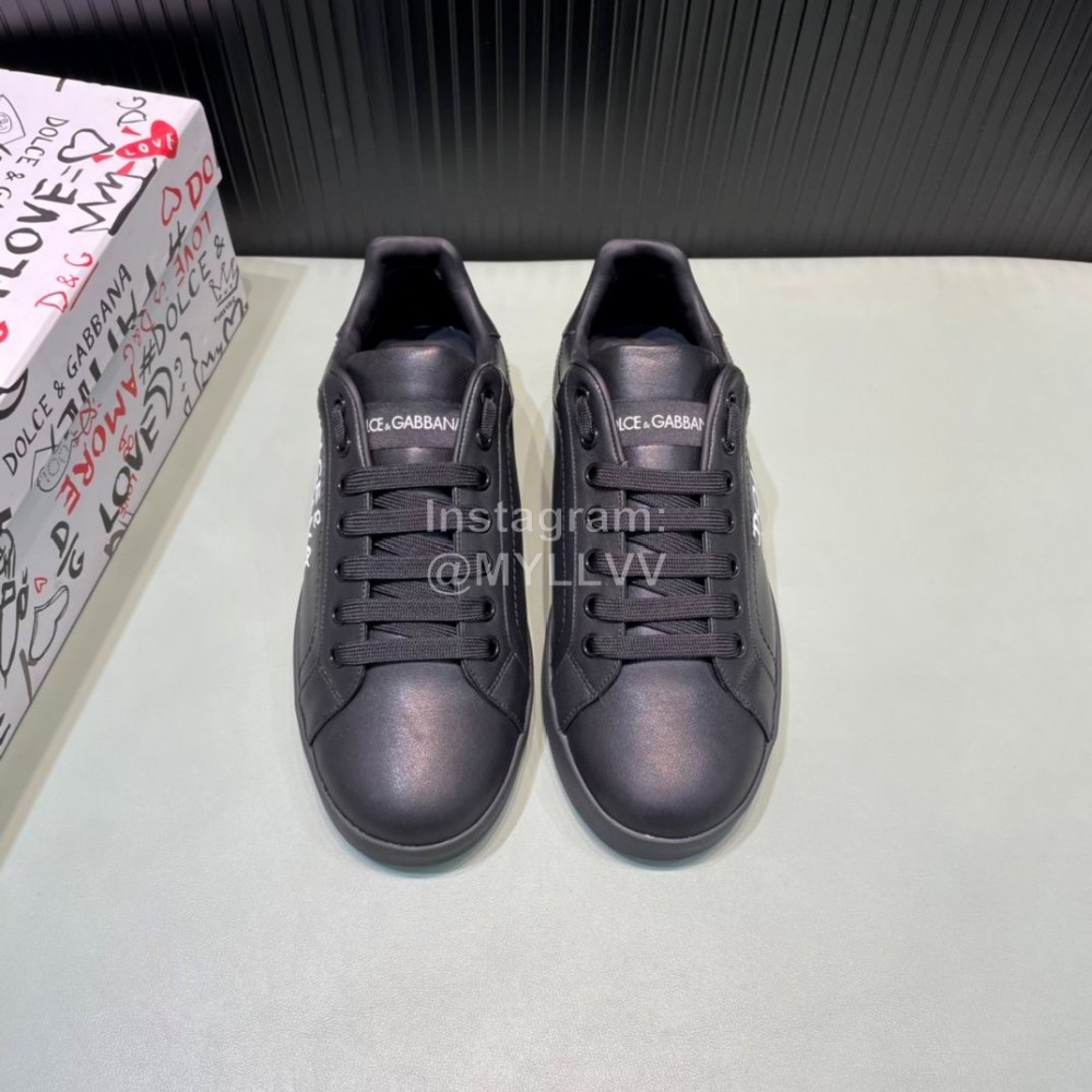 DG 3d Printed Calf Leather Casual Sneakers For Men Black