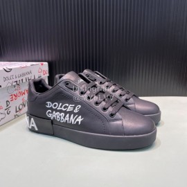DG 3d Printed Calf Leather Casual Sneakers For Men Black