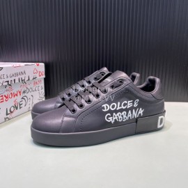 DG 3d Printed Calf Leather Casual Sneakers For Men Black