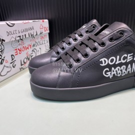 DG 3d Printed Calf Leather Casual Sneakers For Men Black