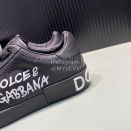 DG 3d Printed Calf Leather Casual Sneakers For Men Black