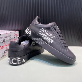 DG 3d Printed Calf Leather Casual Sneakers For Men Black