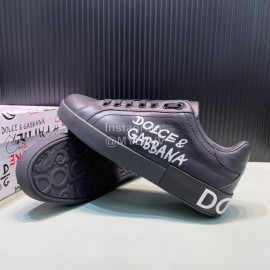 DG 3d Printed Calf Leather Casual Sneakers For Men Black