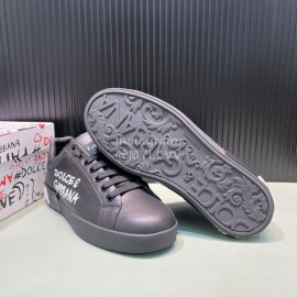 DG 3d Printed Calf Leather Casual Sneakers For Men Black