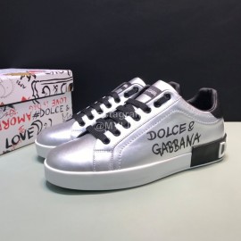 DG 3d Printed Leather Casual Sneakers For Men Silver