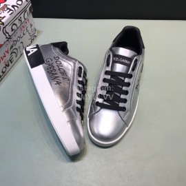 DG 3d Printed Leather Casual Sneakers For Men Silver