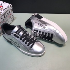 DG 3d Printed Leather Casual Sneakers For Men Silver