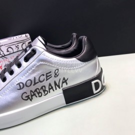 DG 3d Printed Leather Casual Sneakers For Men Silver