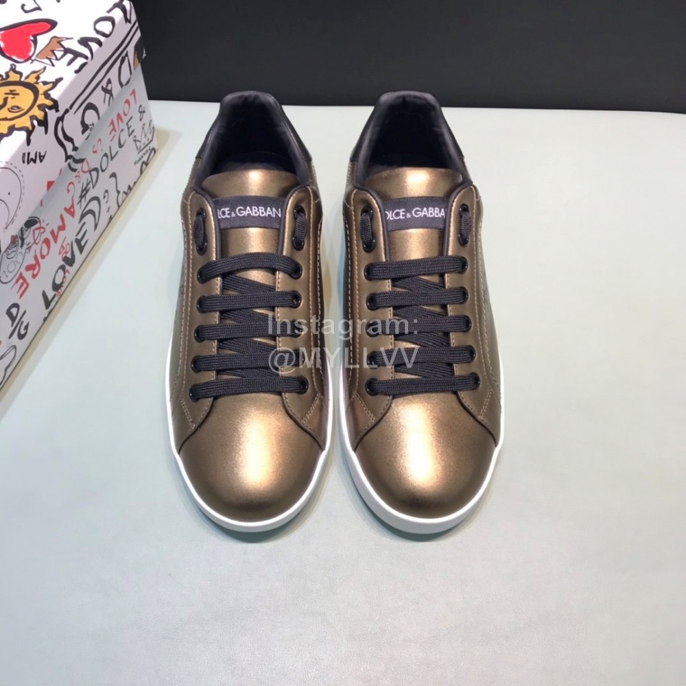 DG 3d Printed Leather Casual Sneakers For Men Bronze