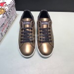 DG 3d Printed Leather Casual Sneakers For Men Bronze