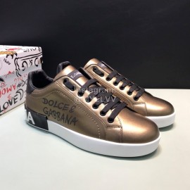 DG 3d Printed Leather Casual Sneakers For Men Bronze