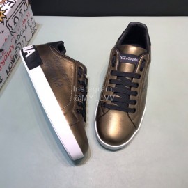 DG 3d Printed Leather Casual Sneakers For Men Bronze