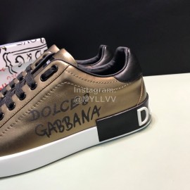 DG 3d Printed Leather Casual Sneakers For Men Bronze