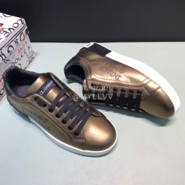 DG 3d Printed Leather Casual Sneakers For Men Bronze