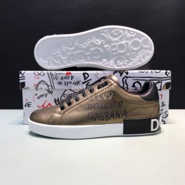 DG 3d Printed Leather Casual Sneakers For Men Bronze