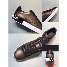 DG 3d Printed Leather Casual Sneakers For Men Bronze