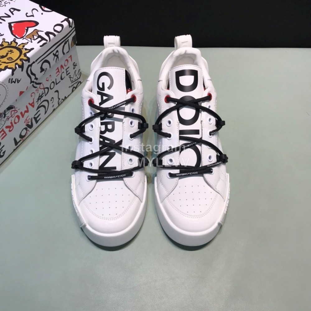 DG 3d Printed Leather Casual Sneakers For Men White