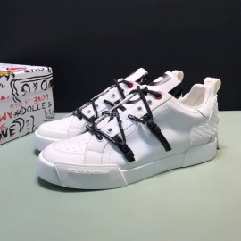 DG 3d Printed Leather Casual Sneakers For Men White
