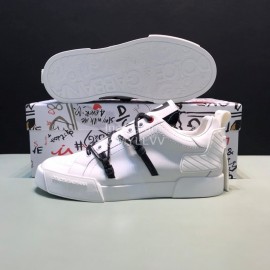 DG 3d Printed Leather Casual Sneakers For Men White