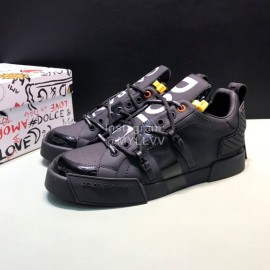 DG 3d Printed Leather Casual Sneakers For Men Black