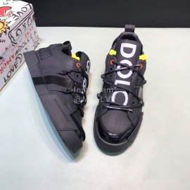 DG 3d Printed Leather Casual Sneakers For Men Black