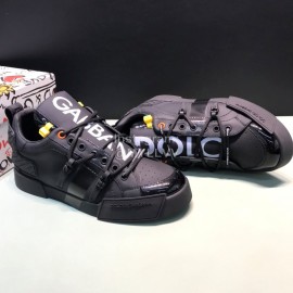 DG 3d Printed Leather Casual Sneakers For Men Black