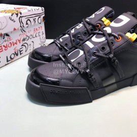 DG 3d Printed Leather Casual Sneakers For Men Black