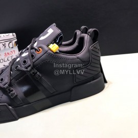 DG 3d Printed Leather Casual Sneakers For Men Black
