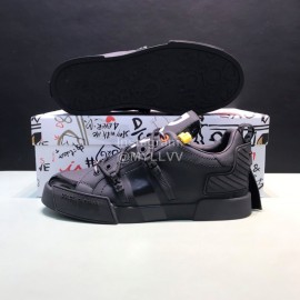 DG 3d Printed Leather Casual Sneakers For Men Black