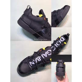 DG 3d Printed Leather Casual Sneakers For Men Black