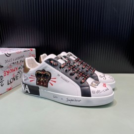 DG 3d Printed Leather Casual Sneakers For Men