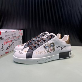 DG 3d Printed Leather Casual Sneakers For Men