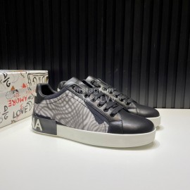 DG Printed Canvas Leather Casual Sneakers For Men Black