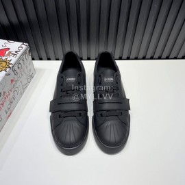 DG Calf Leather Velcro Casual Sneakers For Men Black