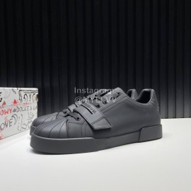 DG Calf Leather Velcro Casual Sneakers For Men Black