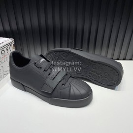 DG Calf Leather Velcro Casual Sneakers For Men Black
