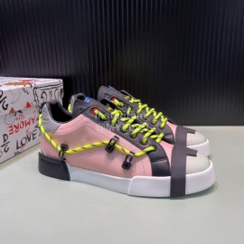 DG Calf Leather Canvas Casual Sneakers For Men Pink