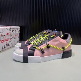 DG Calf Leather Canvas Casual Sneakers For Men Pink