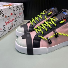 DG Calf Leather Canvas Casual Sneakers For Men Pink