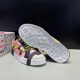DG Calf Leather Canvas Casual Sneakers For Men Pink