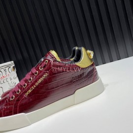 DG Alligator Calf Leather Fashion Sneakers For Men Reddish Brown