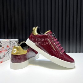 DG Alligator Calf Leather Fashion Sneakers For Men Reddish Brown