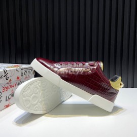 DG Alligator Calf Leather Fashion Sneakers For Men Reddish Brown