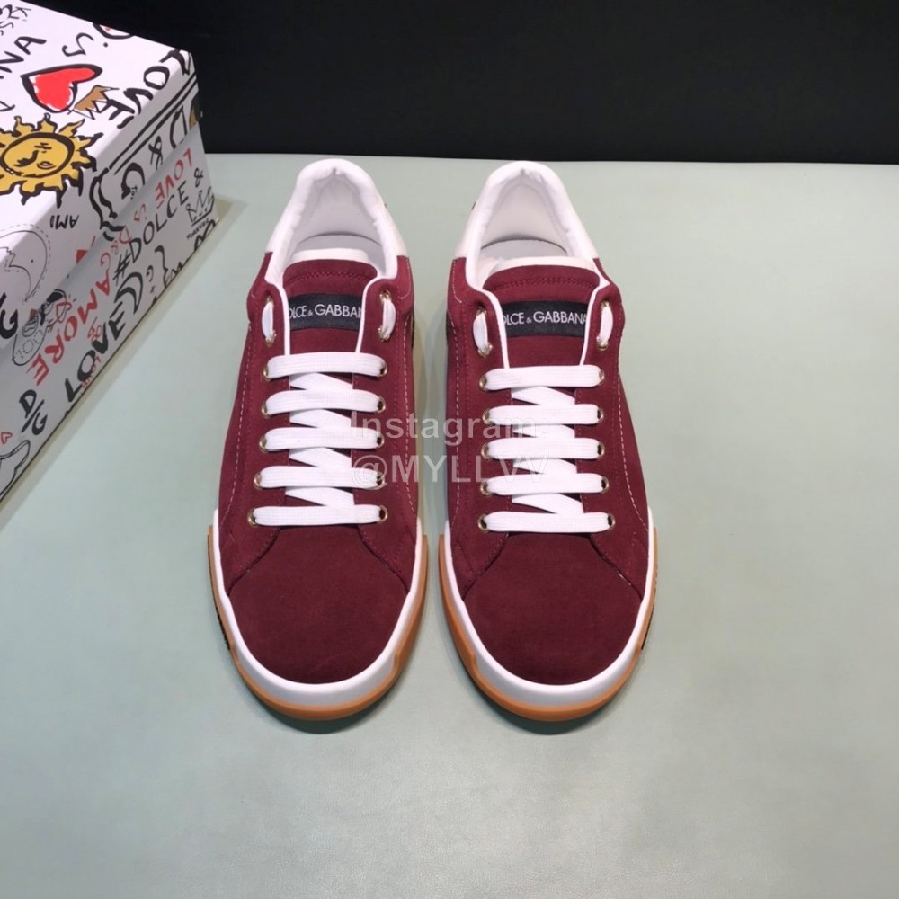 DG Wine Red Cowhide Casual Sneakers For Men