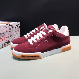DG Wine Red Cowhide Casual Sneakers For Men