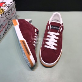 DG Wine Red Cowhide Casual Sneakers For Men