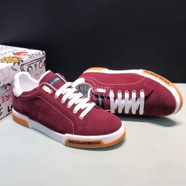 DG Wine Red Cowhide Casual Sneakers For Men