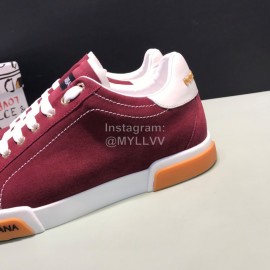 DG Wine Red Cowhide Casual Sneakers For Men