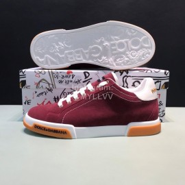 DG Wine Red Cowhide Casual Sneakers For Men