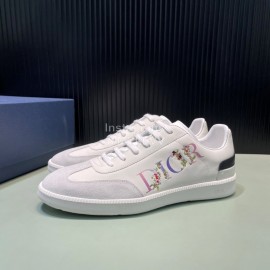 Dior And Daniel Arsham Flowers Leather Casual Shoes For Men White